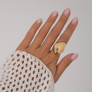 Europe and the United States cross-border ins wind liquid lava metal smooth ring female texture water drop open egg ring suit