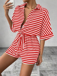 2025 spring and summer Europe and the United States cross-border Amazon independent station casual fashion striped button women's jumpsuit