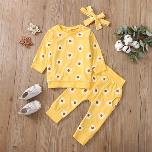 2021 Explosions No Hooded Printing Yellow Chrysanthemum Three-piece Set