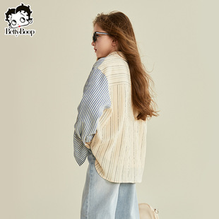 Betty Children's Wear Girl's Casual Striped Shirt 2025 Spring and Autumn New Children's Girl's Stylish Fashion Top
