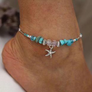 Europe and the United States cross-border hot selling jewelry summer beach wind niche design small turtle double handcuffs pendant anklet women