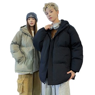 2024 Winter Original Loose Couple plus size Trendy Hooded Cotton-padded Jacket for Teenagers Solid Color Thickened Cotton-padded Jacket for Men