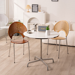 Nordic solid wood shell chair dining chair home backrest chair French retro mid-ancient simple dining table and chair cosmetic chair