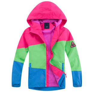 Girls' fleece jacket children's outdoor waterproof breathable jacket children's simple color matching hooded jacket