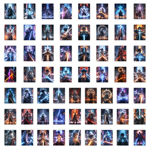 63 Pieces of Cyberpunk Wind Warrior Stickers, Cool Technology Sense,玄幻武士 Desktop Stationery Decoration Waterproof Stickers