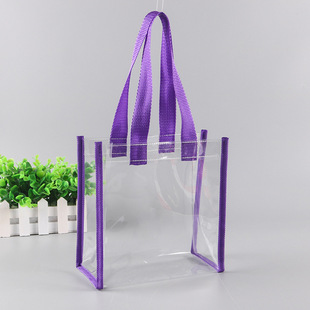 In stock transparent pvc handbag wholesale plastic packaging bag custom sewing tote cosmetic shopping bag