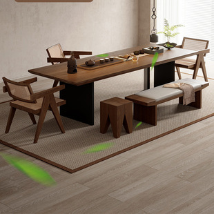 Quiet Style Solid Wood Tea Table Log Large Board Office Reception Tea Table and Chair Combination Home Living Room Kung Fu Tea Table