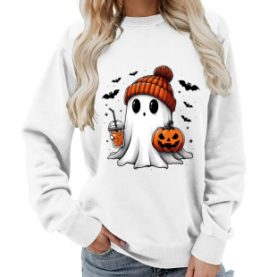 Amazon Source Ghost Pumpkin Bat Print Round Neck Women's Top Sweatshirt Coat Casual Loose European Size