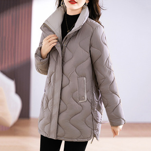 Vertical Collar Hatless Down Cotton-padded Coat Women's Mid-length Warm Loose plus size Middle-aged Mother's New Winter Fashion Coat