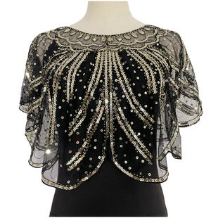 Short beaded sequined shawl retro small waistcoat versatile thin sequined party dress beaded short top shawl