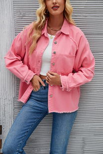 2023 foreign trade cross-border Amazon autumn and winter fashion simple loose solid color wash Denim coat