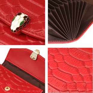 Fashion first layer cowhide snake pattern ID card holder women's small exquisite large capacity multi-card leather card holder wholesale
