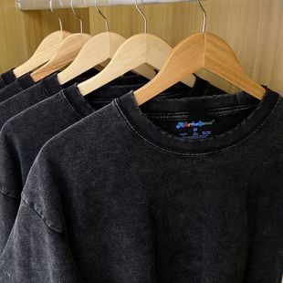 American Retro Heavy Solid Color T-Shirt for Men and Women Summer High Street Fashion Brand Washed Old Bf Couple's Loose Ins Top