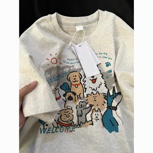 Puppy Print 100 Cotton Short-sleeved T-shirt Women's Summer Niche Design Sense Loose All-match Student Top Instagram Style Trendy