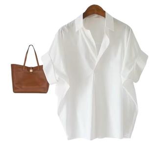 Vintage Hong Kong Style Short Sleeve Shirt Women's Summer New Style All-match White Shirt Loose Bat Sleeve Collar Top