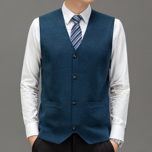 Men's Solid Color Casual Pocket V-neck Vest Autumn and Winter Warm Inner Knitted Vest Sleeveless Thickened Multicolor Sweater