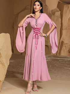 BA5039 Middle East Trade Dubai Clothing Muslim Fashion Robe Abaya Stitch Diamond Women Evening Dress