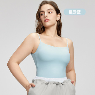 Large Size Backless Camisole Women's Inner chubby girl Fixed Cup Yoga Bra Naked Thin Shoulder Strap Fitness Vest