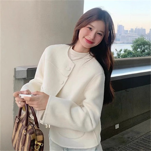 Autumn and Winter 2025 New Small Chanel Style Woolen Coat Women's South Korea Collarless Short Korean Woolen Coat
