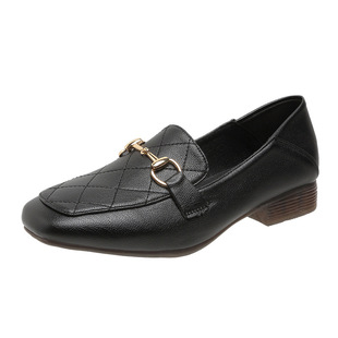Single shoes women's autumn and winter 2024 new thick heel square toe shallow women's shoes small fragrance wind pedal lazy leather shoes wholesale