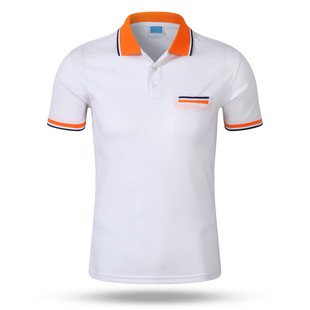 220g32 full velvet Cotton contrast color pocket high-end polo shirt men's short-sleeved business thin line lapel T-shirt