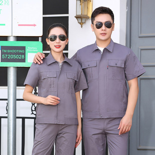 Summer cotton thin short sleeve overalls suit solid color zipper half sleeve clothing electric welding auto repair labor protection clothing wholesale