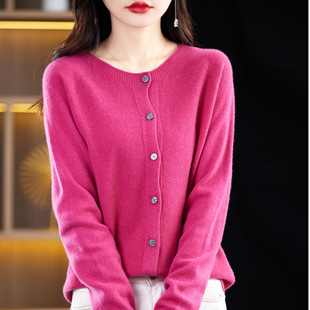 Autumn and Winter New Andy Velvet Knitted Cardigan Women's Round Neck Osmanthus Needle Solid Color Buckle Loose All-match Long-sleeved Jacket