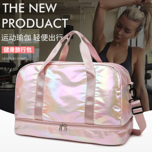 Cross-border New Sleeve Trolley Case Portable Travel Bag Fashion Colorful Laser Gym Bag Independent Shoe Storage Swimming Bag
