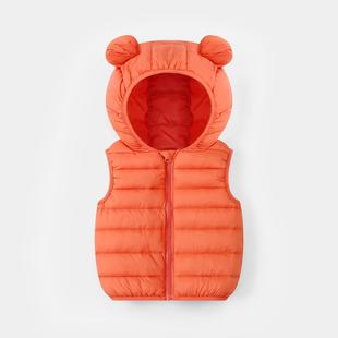 Children's waistcoat hooded ears solid color down cotton waistcoat for boys and girls cute thin waistcoat spring and autumn warm inside and outside