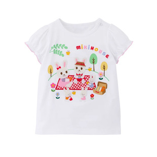 Summer New Boys and Girls T-shirt Japanese-style Cartoon Cute Little Bear Little Rabbit Good Friend Embroidered Short-sleeved T-shirt Top