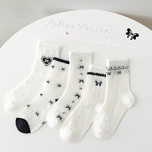 Durian Children's Socks Summer Lightweight Class A Black and White Lolita Girls Socks Mesh Breathable Spring and Summer Cotton Socks