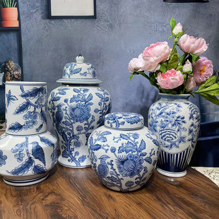 Jingdezhen blue and white ceramic vase decoration antique vase home antique shelf living room decoration craft decoration flower