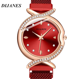 DIJANES Light Luxury Korean Fashionable Women's Watch Magnetic Buckle Watch Full Diamond Mesh Band Watch Temperament Female Student Watch