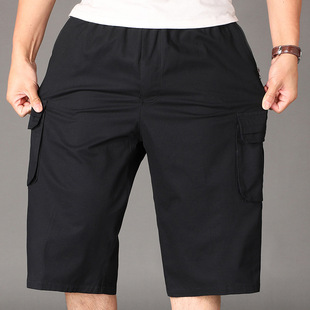 Cropped pants men's multi-pocket zipper loose plus size middle-aged dad wear summer cotton casual pants overalls shorts