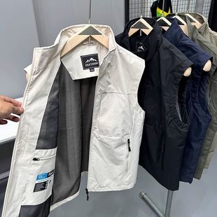 High-grade Vest Spring and Autumn Breathable chubby girl Men's Multi-pocket Outdoor Vest Jacket for Young, Middle-aged and Elderly Men's Waistcoat