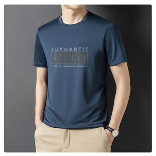 Round Neck Mulberry Silk Men's Short-Sleeved T-Shirt Summer Thin High-End Silky Versatile Slimming Look T-Shirt