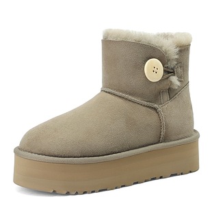2023 Winter sheepskin fur thick bottom warm snow boots muffin heel button casual high-top ankle boots for women size 40