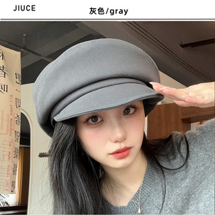 Thickened brushed autumn and winter beret women's South Korea fashion solid color warm octagonal hat Internet celebrity Little Red Book forward hat