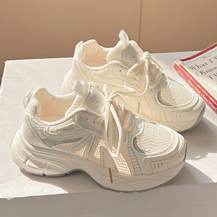 White Pillow Crane Summer New Thick Bottom Mesh Shoes Women's All-match Chic Wide Leg Pants Breathable Casual sneaker