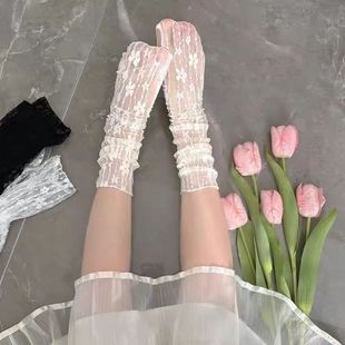 White Lace Piled Socks Children's Mid-Length Socks Summer Mesh Thin Japanese Style Jk Flower Mary Jane Fairy Socks