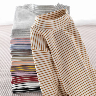 Children's Base Shirt Half-high Collar Girls' Spring and Autumn Top Baby's Middle Collar Underwear Cotton Striped Long-sleeved T-shirt for Boys