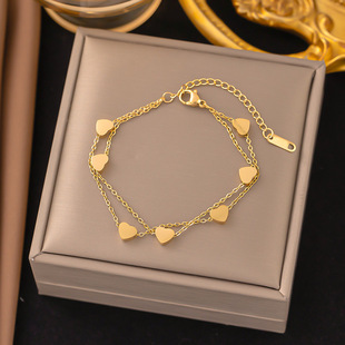 European and American cross-border titanium steel necklace wholesale Korean style double-layer love tassel personality simple fashion all-match clavicle chain female