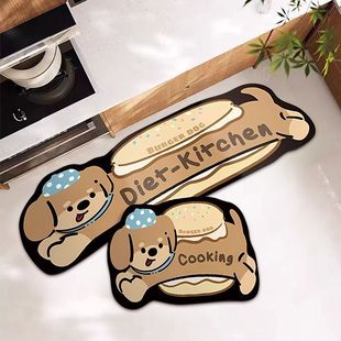 Cartoon sausage dog kitchen carpet diatom mud kitchen bathroom bedroom living room floor mat absorbent non-slip wear-resistant foot mat