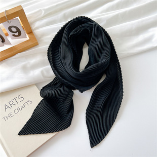 90 Pleated Solid Color Cotton and Linen Small Square Scarf Silk Scarf Women's Spring and Autumn Plain Four Seasons Lightweight Professional Scarf Decorative Scarf