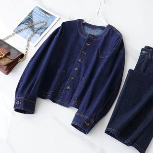 European and American Handsome Fashionable and Clever Casual Top Line Design Eco-Friendly Washed Small Collar Loose Denim Coat for Women