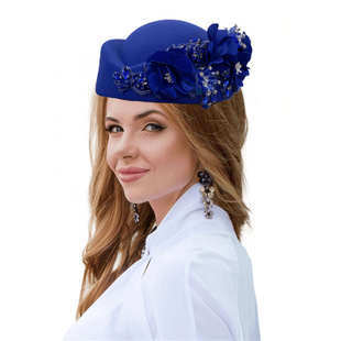 European and American Retro British Felt Towel Hat Women's Church Derby Headwear with Flower Women's Soft Beret