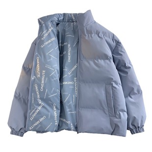 Double-sided cotton-padded coat men's autumn and winter coat trendy thickened warm cotton-padded coat letter student youth stand collar cotton-padded jacket