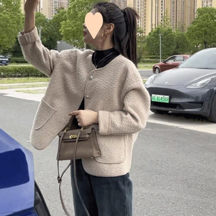 Advanced Sense Fur One Lamb Wool Crewneck Short Coat Women's Autumn New Loose Slimming Chanel Style Top Trendy