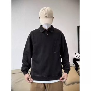 Autumn Fashion Brand Heavy American Style Retro POLO Collar Sweat Men's Loose plus size Lapel Pullover All-match Planky Handsome Long Sleeve