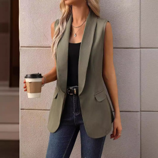 Women's waistcoat European and American cross-border new women's elegant sleeveless vest lapel solid color suit coat